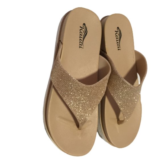Kauai Size 36 Ladies Gold Sparkling Slippers - Picture 2 of 8